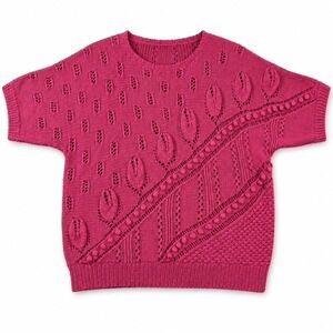 Miramar Short Sleeve Sweater Size L Pink Hand Knit Cotton Bobble Vintage Boho